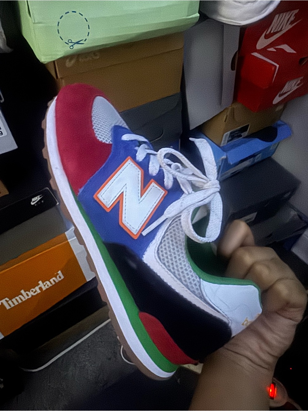 New Balance Kids Multicolor Lace-Up Sneaker in Red, Blue, Green, Black, White